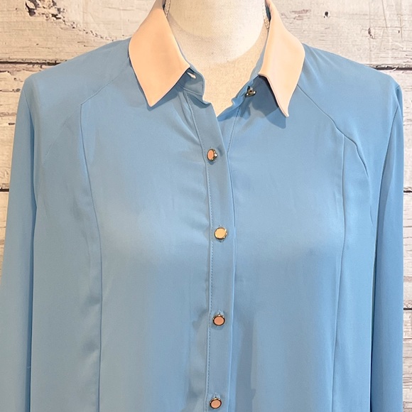 FOREVER 21 Button Down Shirt Long Sleeve Blue with Pink Trim-Medium - Picture 2 of 3